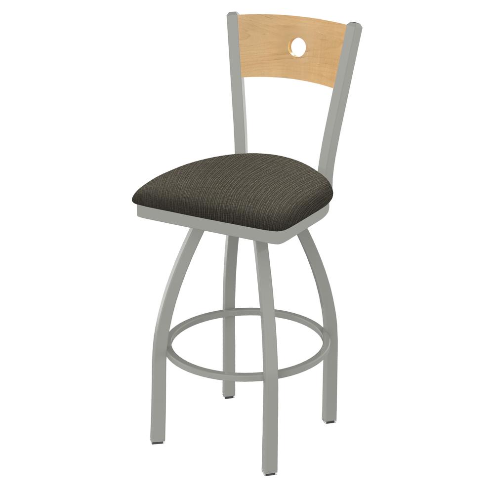 830 Voltaire 36" Swivel Counter Stool with Anodized Nickel Finish, Natural Back, and Graph Chalice Seat