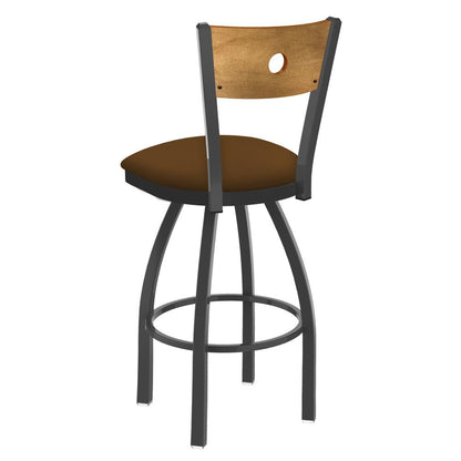 830 Voltaire 25" Swivel Counter Stool with Pewter Finish, Medium Back, and Canter Thatch Seat