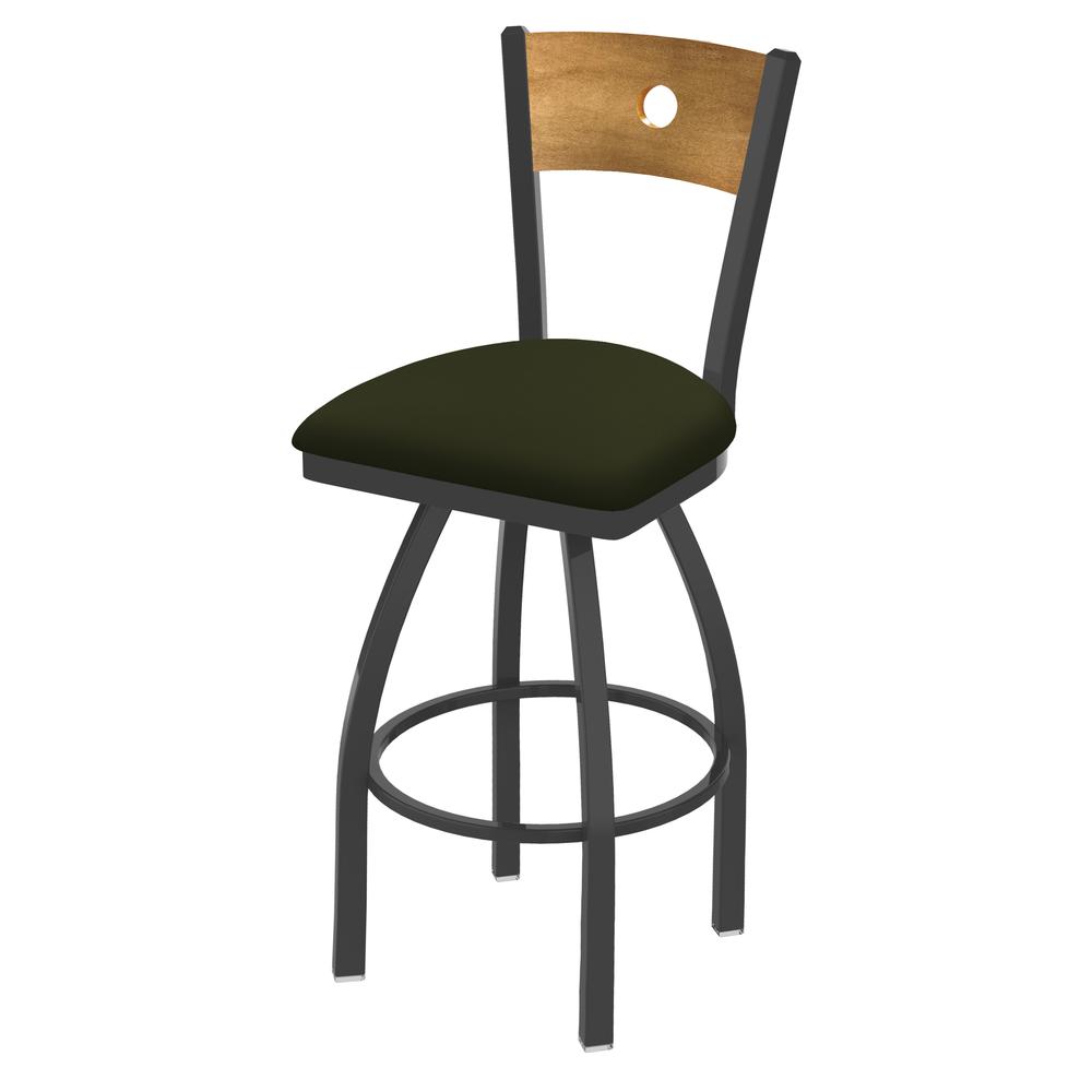 830 Voltaire 25" Swivel Counter Stool with Pewter Finish, Medium Back, and Canter Pine Seat