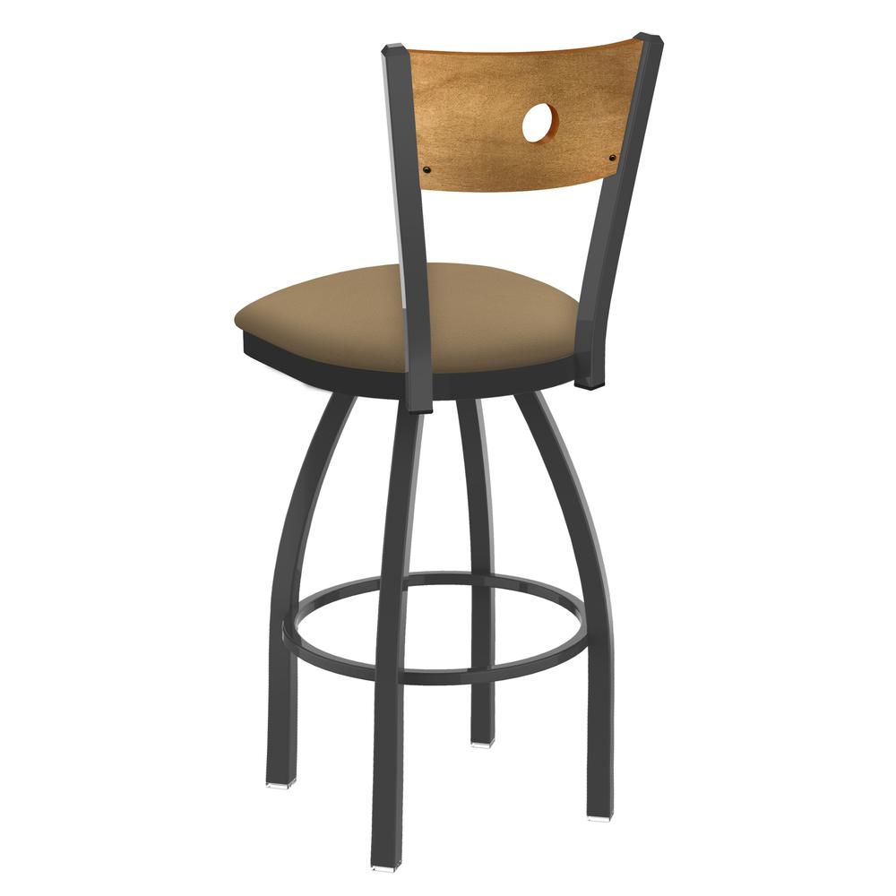830 Voltaire 25" Swivel Counter Stool with Pewter Finish, Medium Back, and Canter Sand Seat