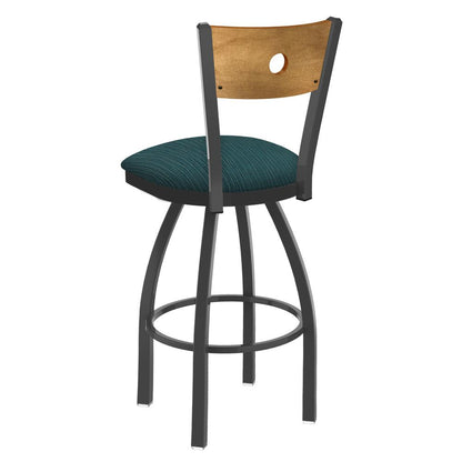 830 Voltaire 25" Swivel Counter Stool with Pewter Finish, Medium Back, and Graph Tidal Seat