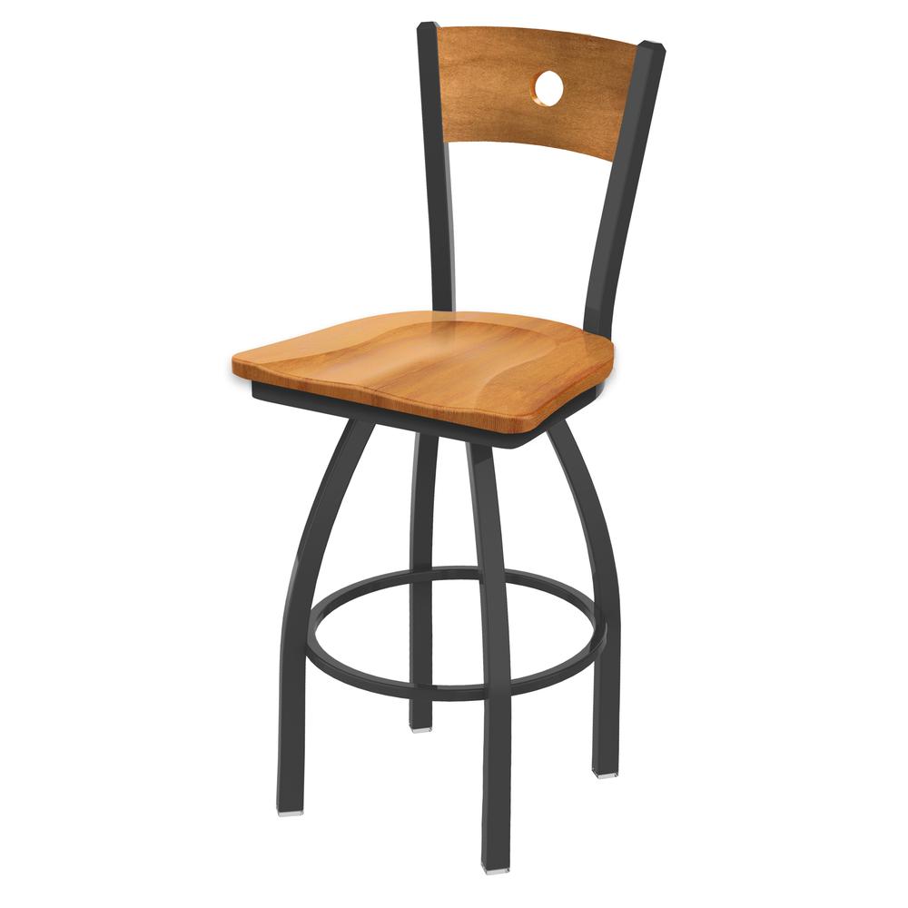 830 Voltaire 25" Swivel Counter Stool with Pewter Finish, Medium Back, and Medium Maple Seat