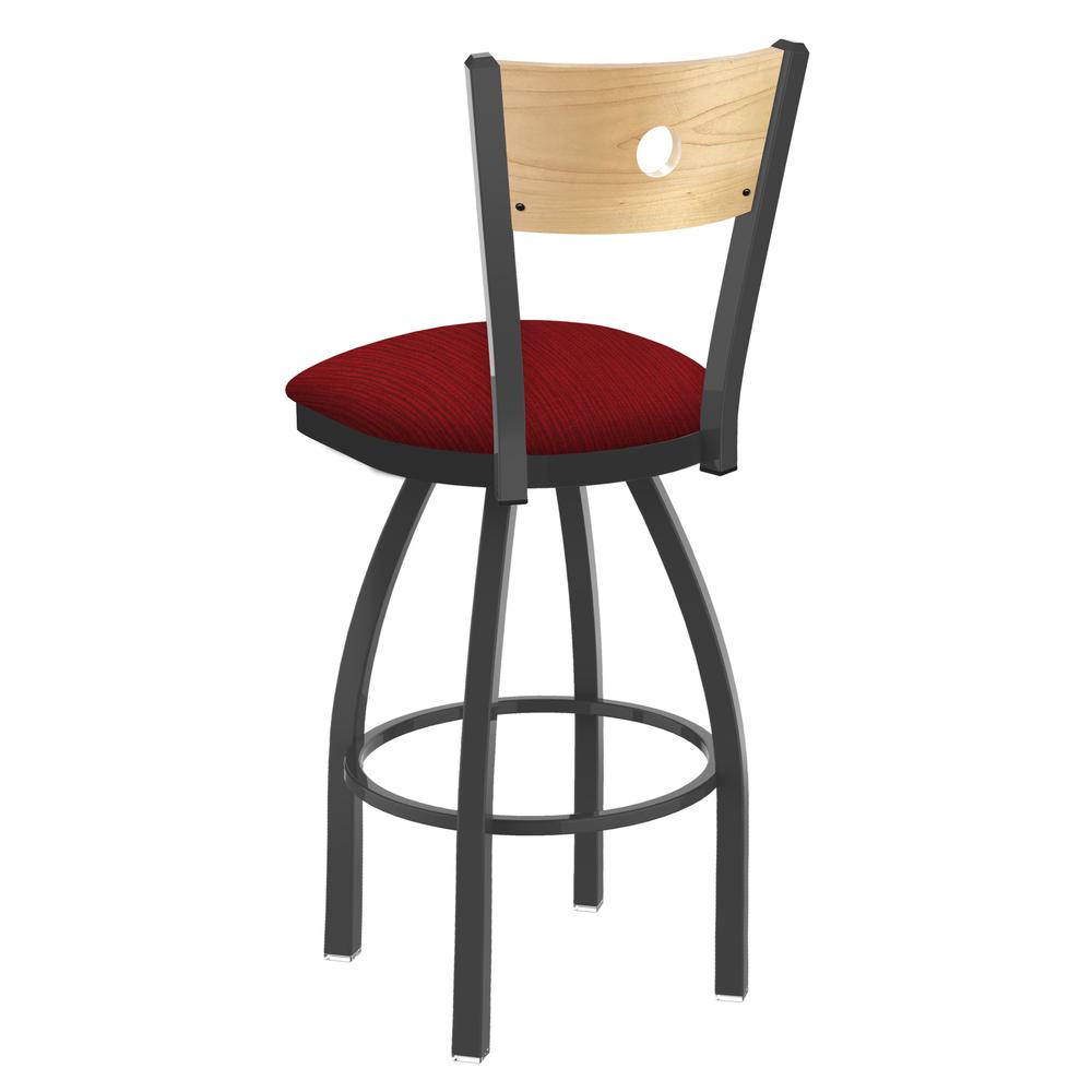 830 Voltaire 25" Swivel Counter Stool with Pewter Finish, Natural Back, and Graph Ruby Seat