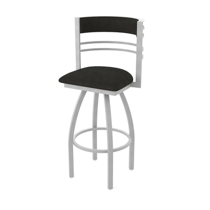 Swivel Counter Stool with Anodized Nickel Finish and Canter Espresso Seat