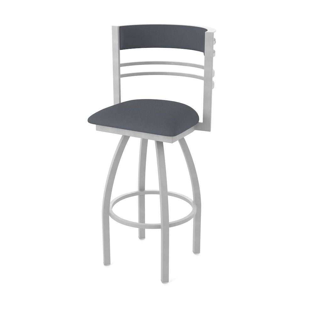 Swivel Counter Stool with Anodized Nickel Finish and Canter Storm Seat and Back