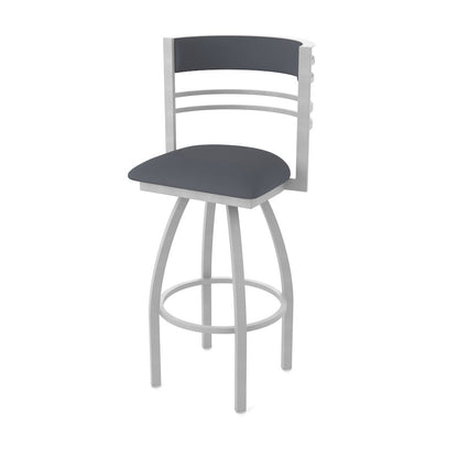 Swivel Counter Stool with Anodized Nickel Finish and Canter Storm Seat and Back