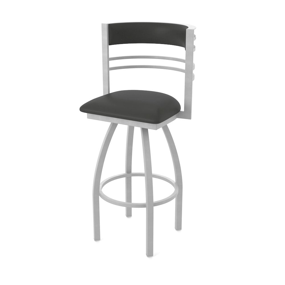 Swivel Counter Stool with Anodized Nickel Finish and Canter Iron Seat and Back