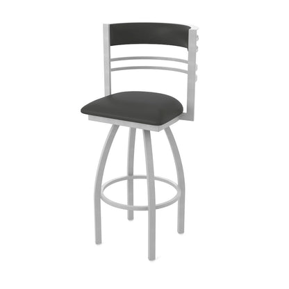 Swivel Counter Stool with Anodized Nickel Finish and Canter Iron Seat and Back