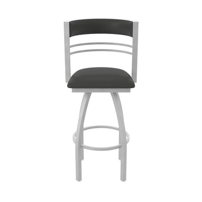 Swivel Counter Stool with Anodized Nickel Finish and Canter Iron Seat and Back