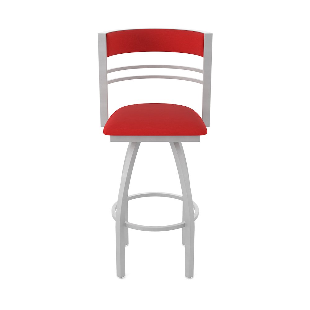 Swivel Counter Stool with Anodized Nickel Finish and Canter Red Seat and Back