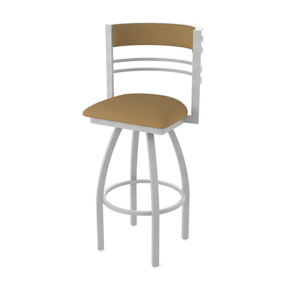 Swivel Counter Stool with Anodized Nickel Finish and Canter Saddle Seat and Back