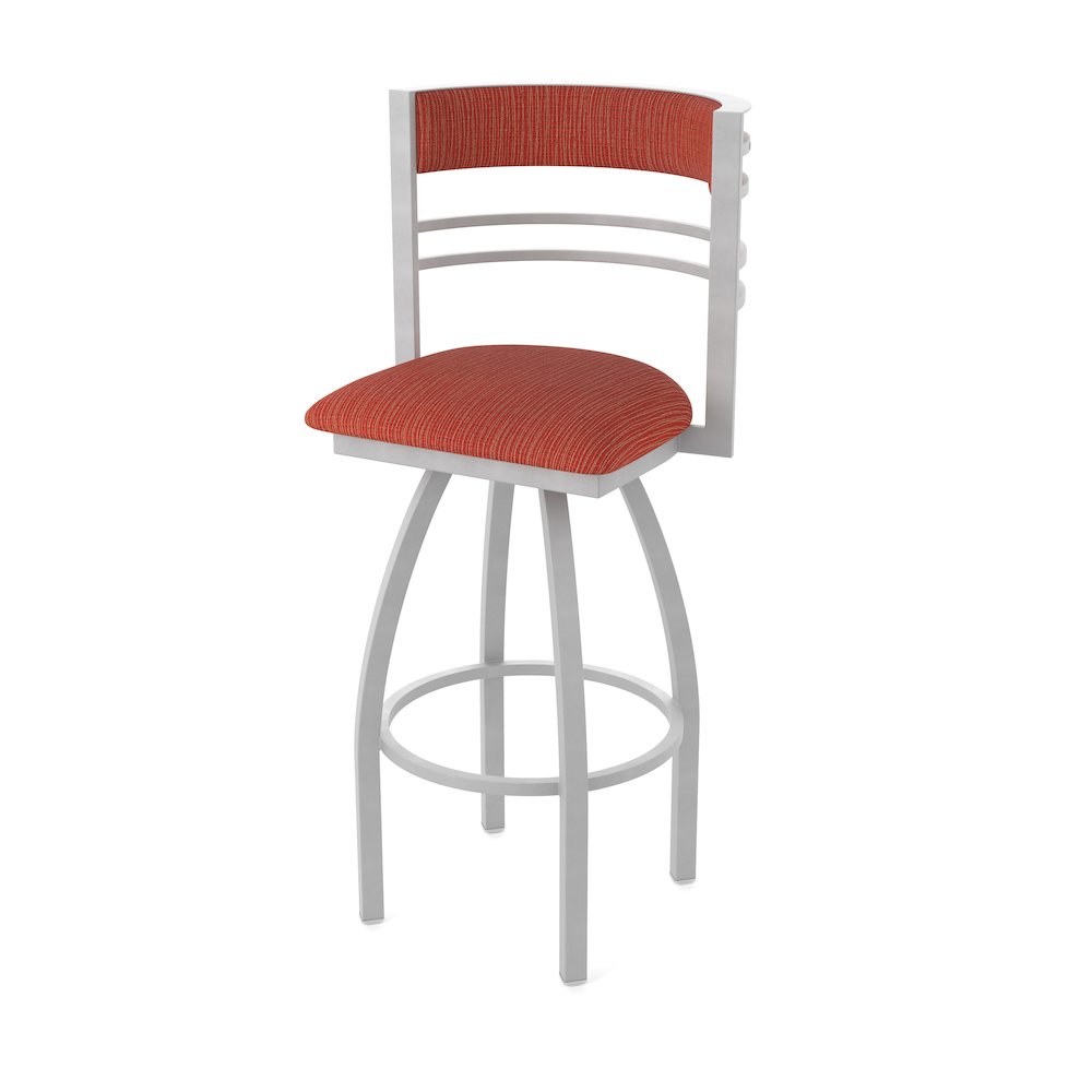 Swivel Counter Stool with Anodized Nickel Finish and Graph Poppy Seat and Back