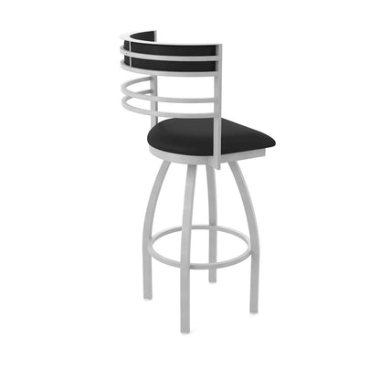 Swivel Counter Stool with Anodized Nickel Finish and Black Vinyl Seat and Back