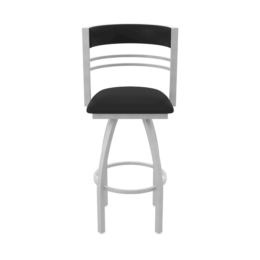 Swivel Counter Stool with Anodized Nickel Finish and Black Vinyl Seat and Back