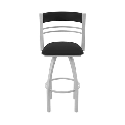 Swivel Counter Stool with Anodized Nickel Finish and Black Vinyl Seat and Back