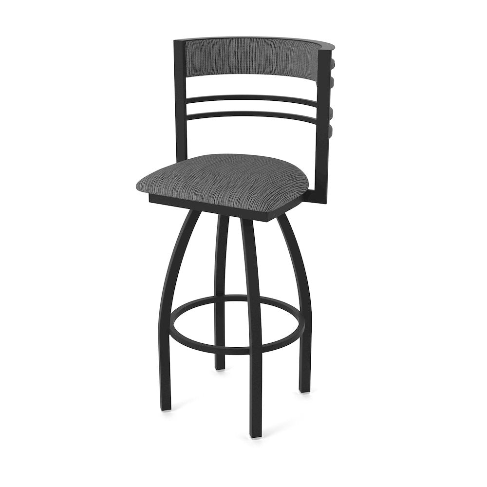 Swivel Counter Stool with Black Wrinkle Finish and Graph Coal Seat and Back