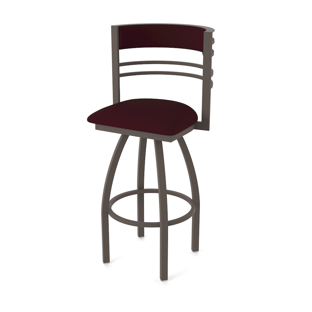 Swivel Counter Stool with Bronze Finish and Canter Bordeaux Seat and Back