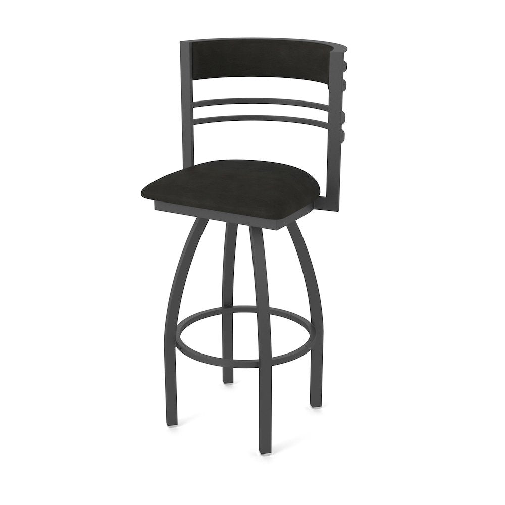 Swivel Counter Stool with Pewter Finish and Canter Espresso Seat and Back