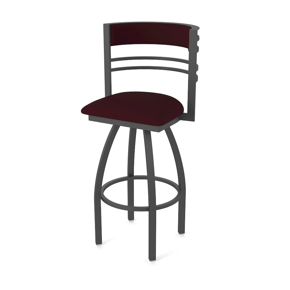 Swivel Counter Stool with Pewter Finish and Canter Bordeaux Seat and Back