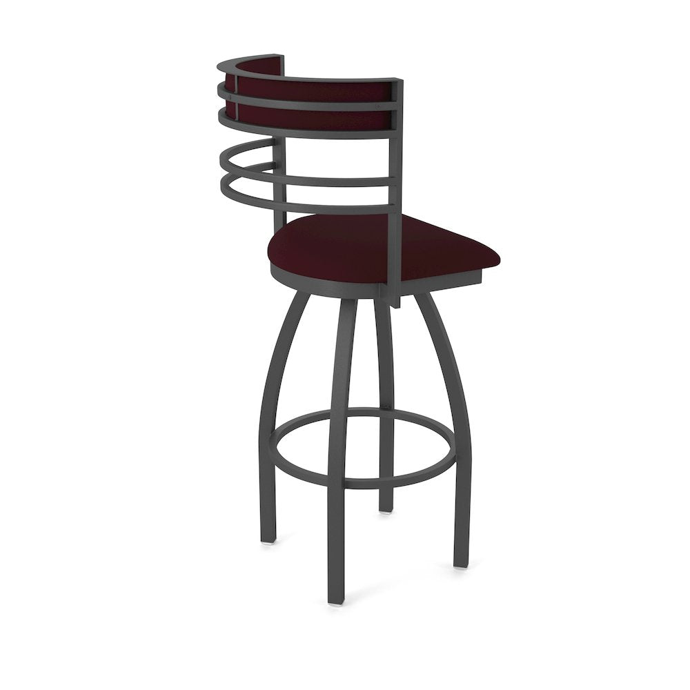 Swivel Counter Stool with Pewter Finish and Canter Bordeaux Seat and Back