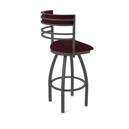 Swivel Counter Stool with Pewter Finish and Canter Bordeaux Seat and Back