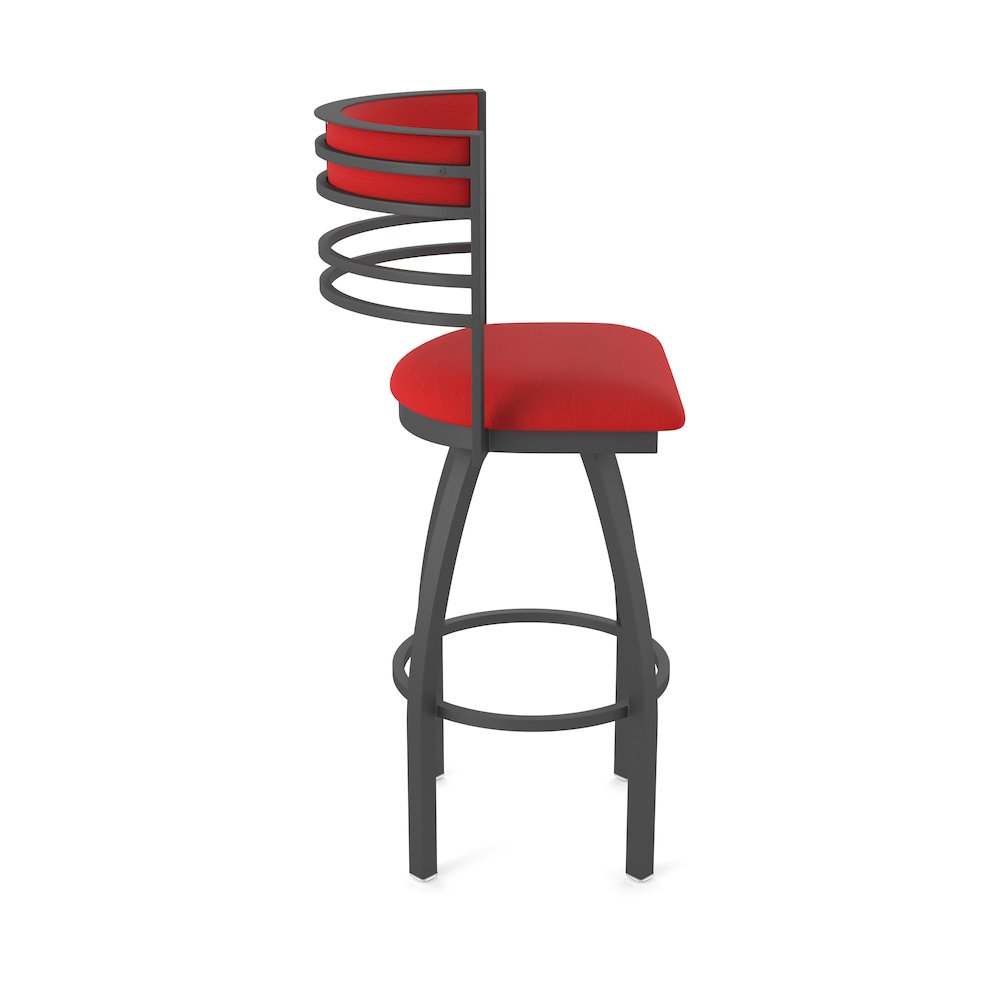 Swivel Counter Stool with Pewter Finish and Canter Red Seat and Back