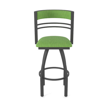 Swivel Counter Stool with Pewter Finish and Graph Parrot Seat and Back