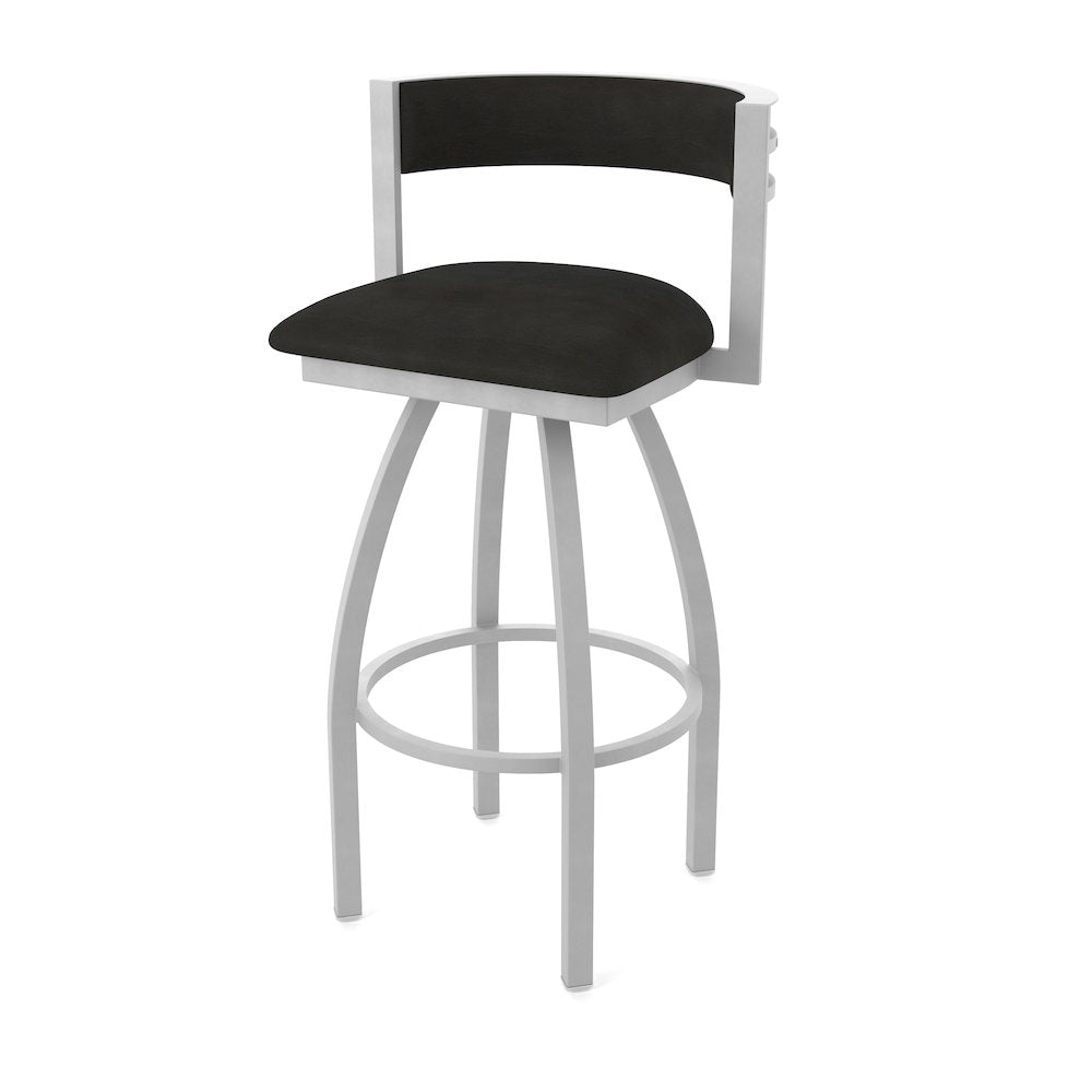Swivel Counter Stool with Anodized Nickel Finish and Canter Espresso Seat