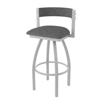 Swivel Counter Stool with Anodized Nickel Finish and Graph Coal Seat and Back