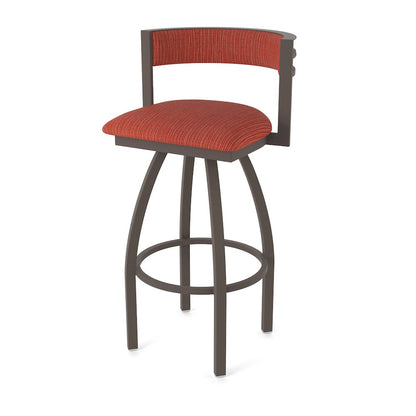Swivel Counter Stool with Bronze Finish and Graph Poppy Seat and Back