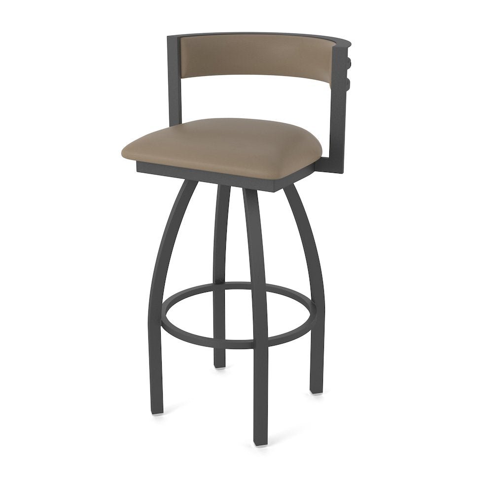 Swivel Counter Stool with Pewter Finish and Canter Earth Seat and Back