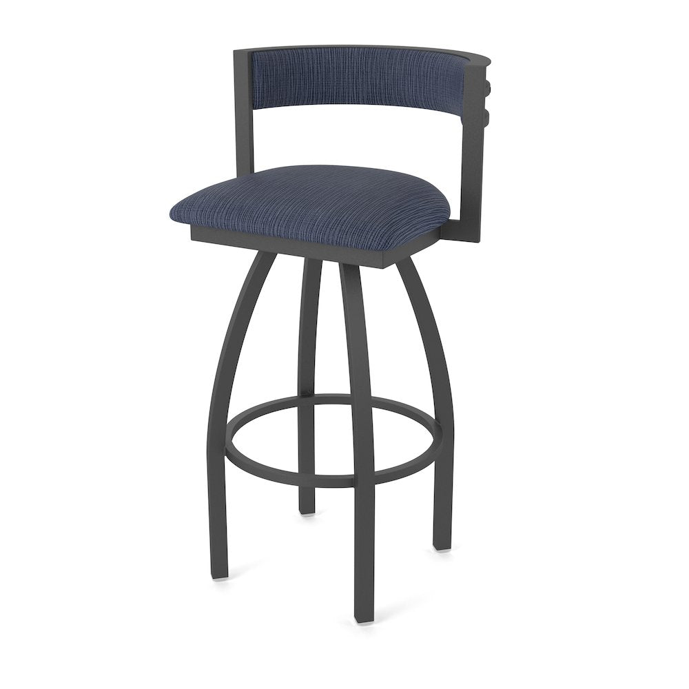 Swivel Counter Stool with Pewter Finish and Graph Anchor Seat and Back