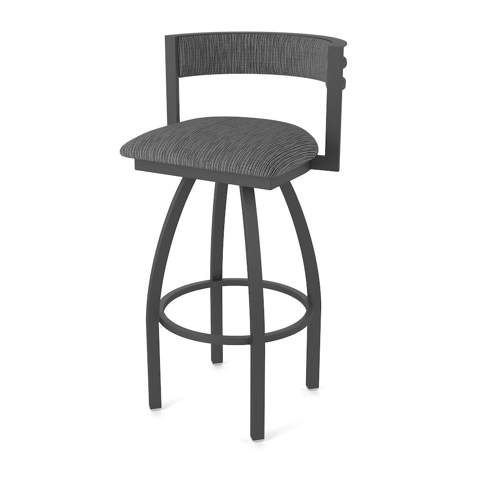 Swivel Counter Stool with Pewter Finish and Graph Coal Seat and Back