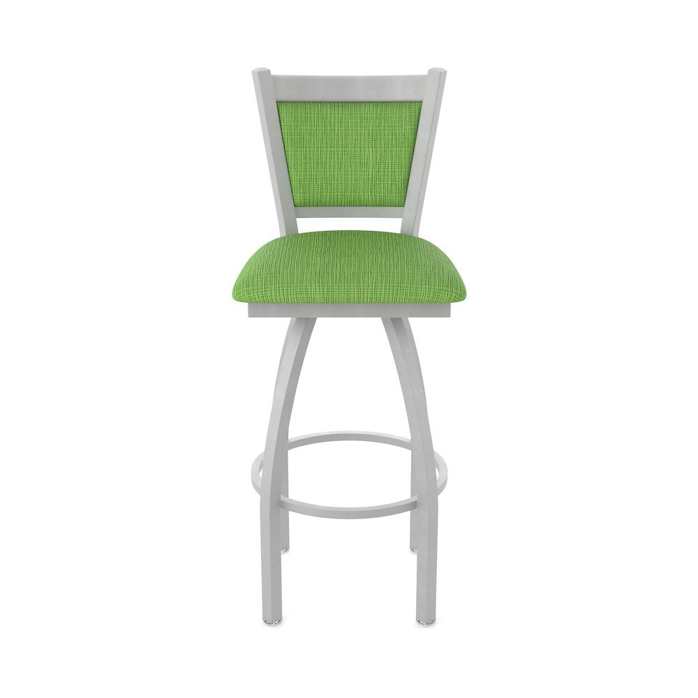 Swivel Counter Stool with Anodized Nickel Finish and Graph Parrot Seat and Back