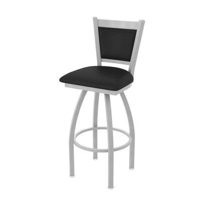 Swivel Counter Stool with Anodized Nickel Finish and Black Vinyl Seat and Back