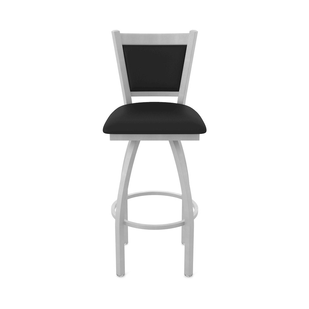 Swivel Counter Stool with Anodized Nickel Finish and Black Vinyl Seat and Back