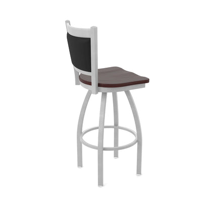 Swivel Counter Stool with Anodized Nickel Finish and Dark Cherry Maple Seat
