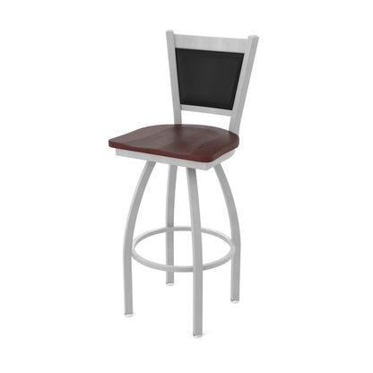 Swivel Counter Stool with Anodized Nickel Finish and Dark Cherry Oak Seat