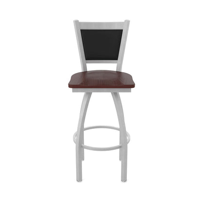 Swivel Counter Stool with Anodized Nickel Finish and Dark Cherry Oak Seat