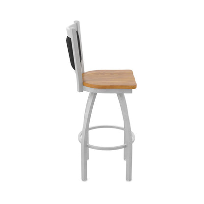 Swivel Counter Stool with Anodized Nickel Finish and Medium Oak Seat