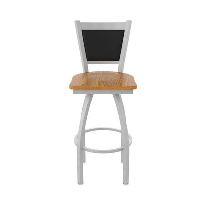 Swivel Counter Stool with Anodized Nickel Finish and Medium Oak Seat