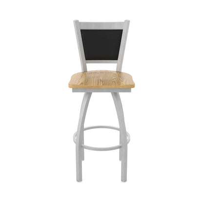 Swivel Counter Stool with Anodized Nickel Finish and Natural Oak Seat