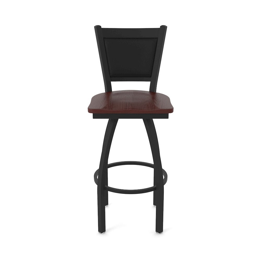 Swivel Counter Stool with Black Wrinkle Finish and Dark Cherry Oak Seat