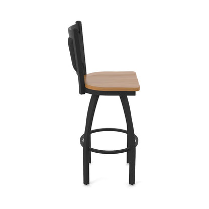 Swivel Counter Stool with Black Wrinkle Finish and Medium Maple Seat