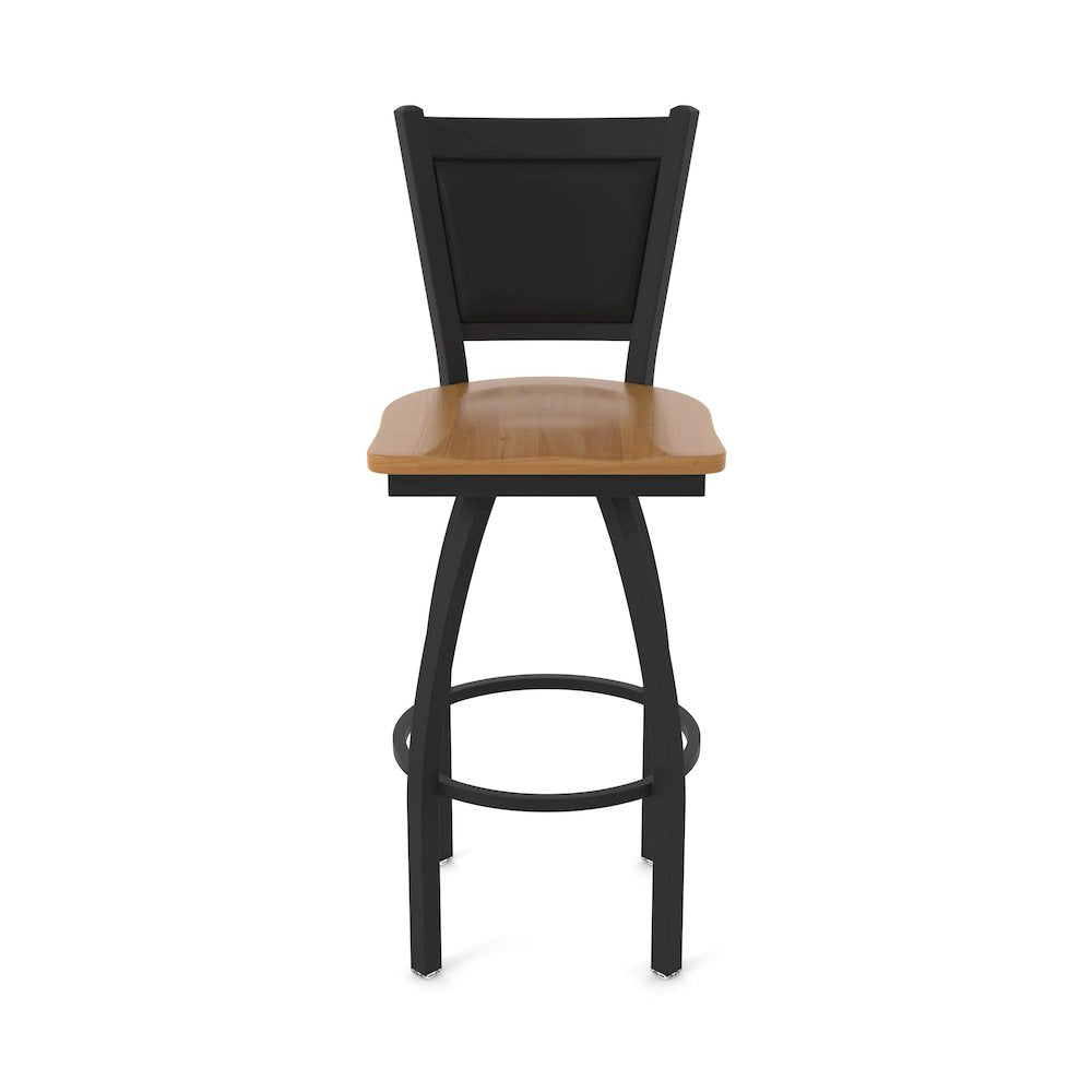 Swivel Counter Stool with Black Wrinkle Finish and Medium Maple Seat