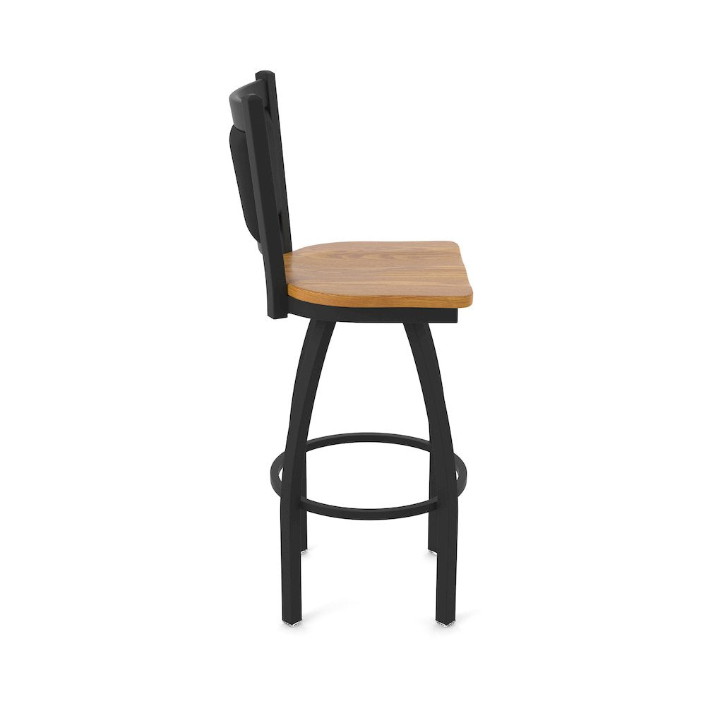 Swivel Counter Stool with Black Wrinkle Finish and Medium Oak Seat