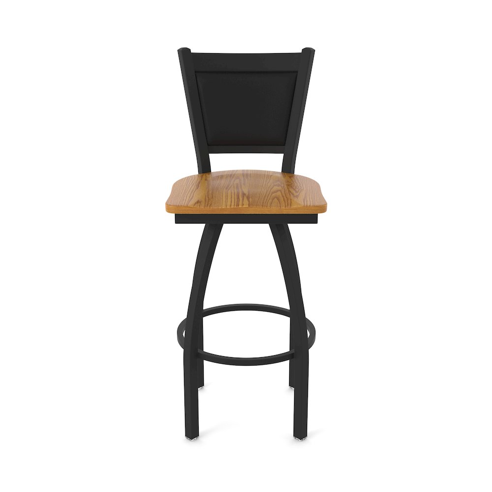 Swivel Counter Stool with Black Wrinkle Finish and Medium Oak Seat