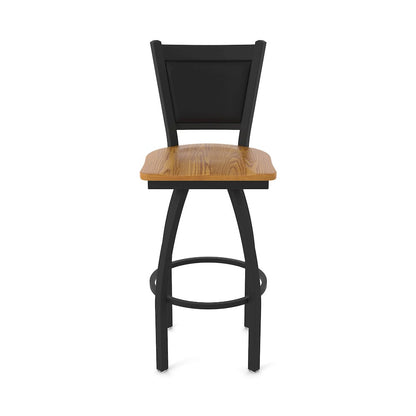 Swivel Counter Stool with Black Wrinkle Finish and Medium Oak Seat