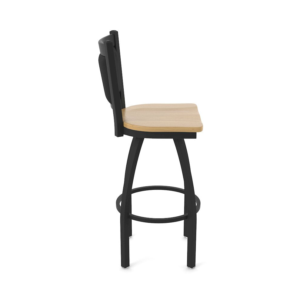 Swivel Counter Stool with Black Wrinkle Finish and Natural Maple Seat