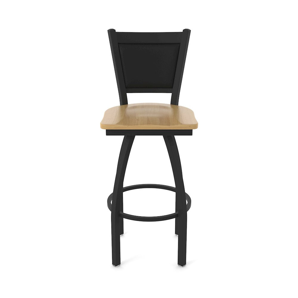 Swivel Counter Stool with Black Wrinkle Finish and Natural Maple Seat